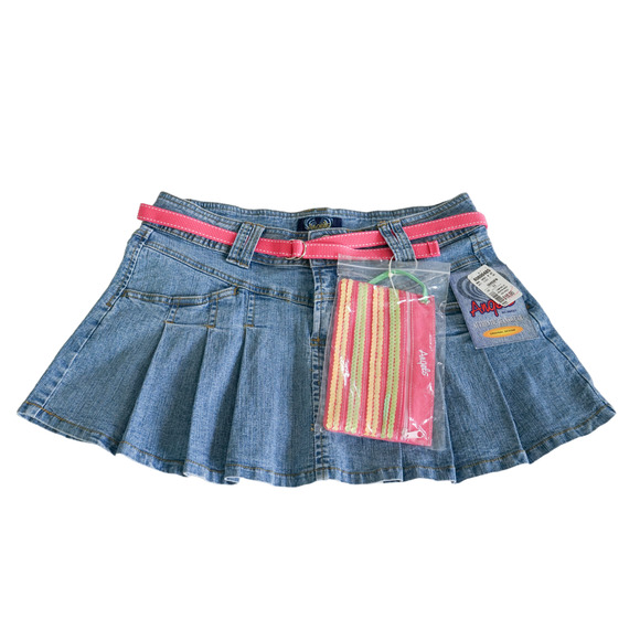 VTG Y2K Angels Jean Micro Mini Pleated Skirt 11 Belt Bag Clueless Preppy Emo NWT - Picture 1 of 16